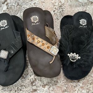 3 PAIR OF YELLOW BOX FLIP/FLOPS BUNDLED  (2) 8M. (1) 8.5M.